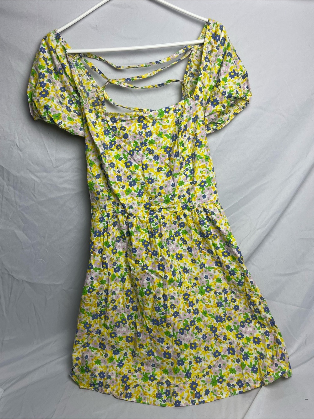 Vintage Derek Heart Y2K Floral Puff Sleeve Open Back Dress XL